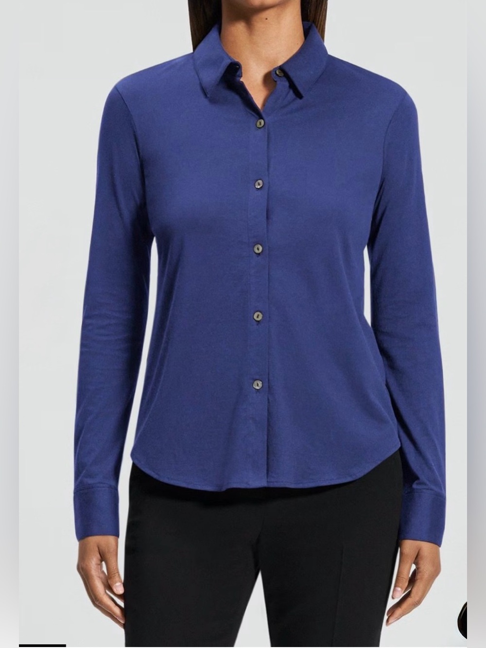 Theory Larissa Button-Front Long Sleeve Shirt Sapphire Blue Sz S Elevated Basic